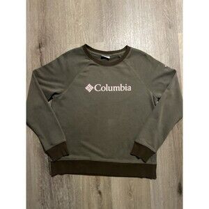 Columbia Women’s Cotton Blend Crew Neck Pullover Sweatshirt Brown Olive Logo Med